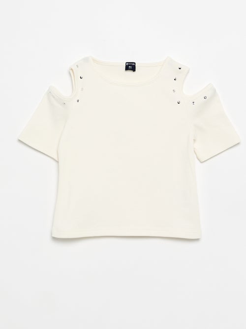 Geribd T-shirt met studs en blote schouders - Kiabi