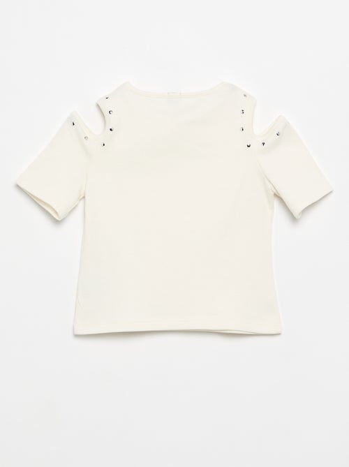 Geribd T-shirt met studs en blote schouders - Kiabi