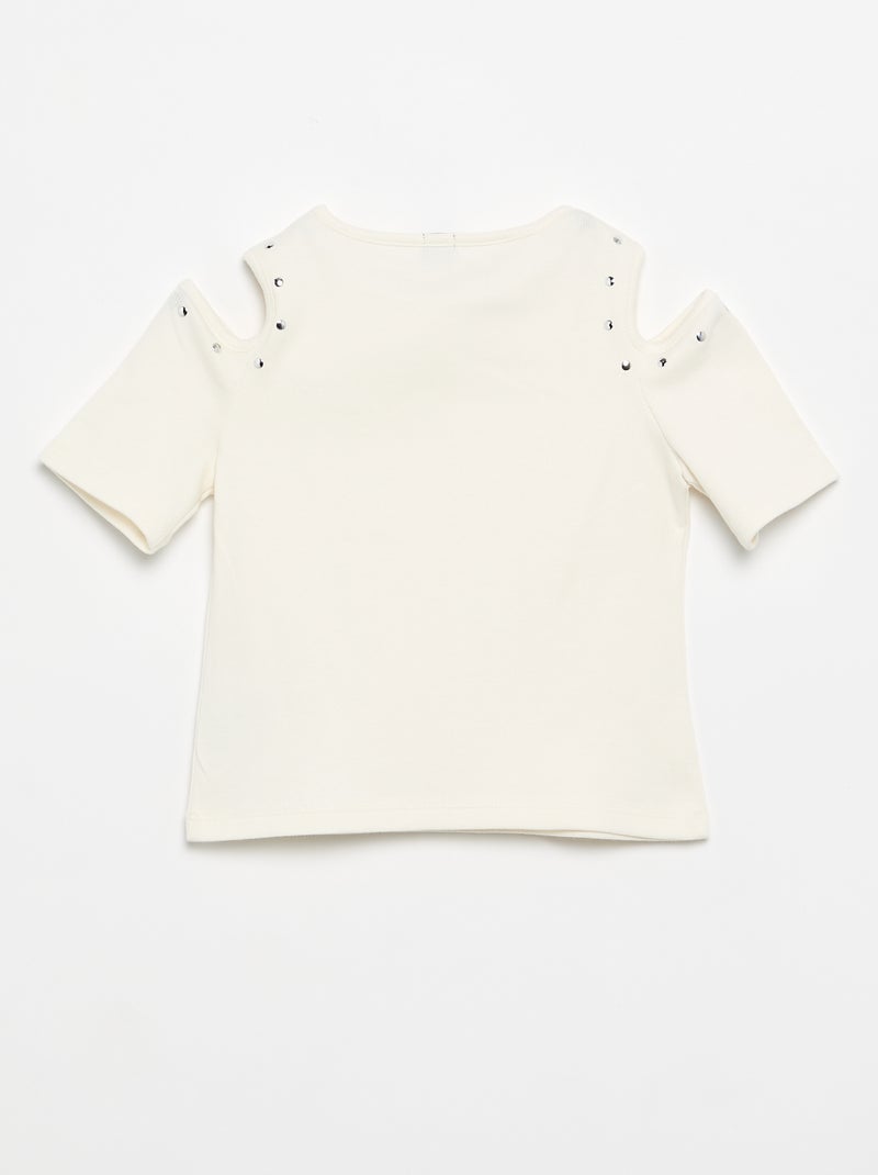 Geribd T-shirt met studs en blote schouders Wit - Kiabi