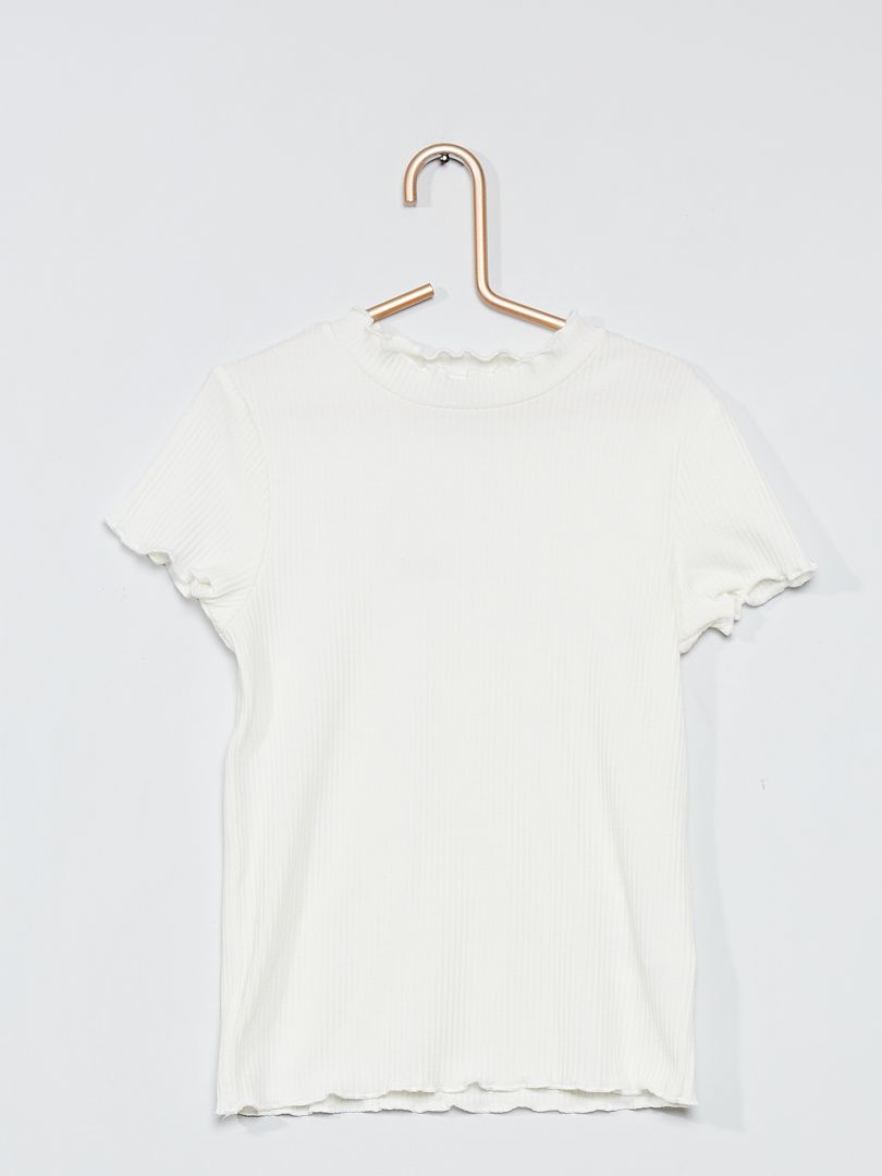 Geribd T-shirt met volantrand sneeuw wit - Kiabi