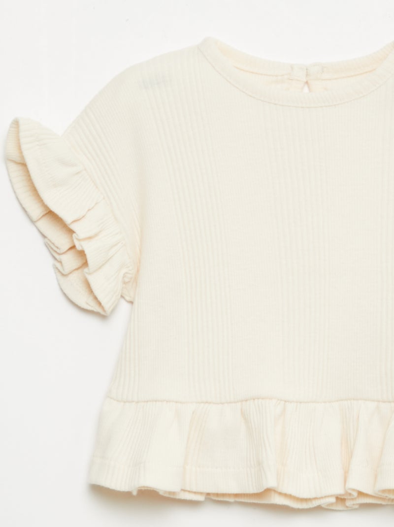 Geribd T-shirt met volantranden Beige - Kiabi