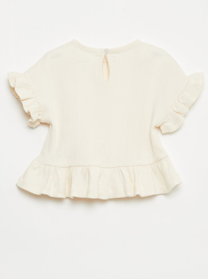 Geribd T-shirt met volantranden Beige - Kiabi