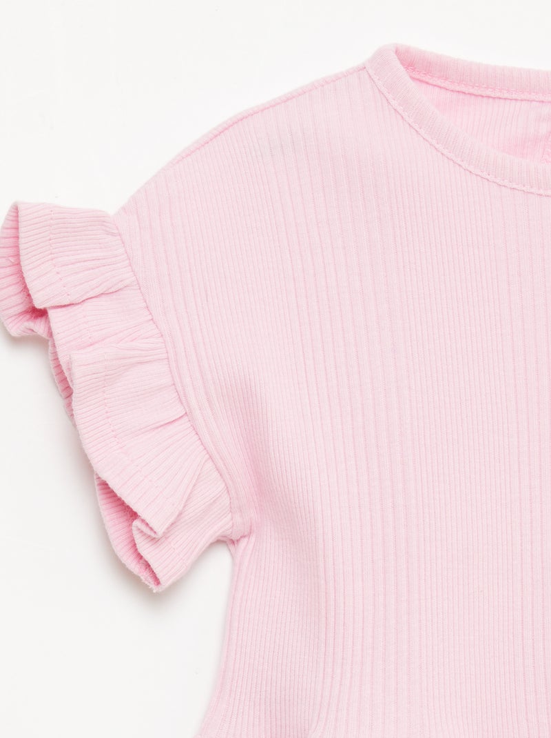 Geribd T-shirt met volantranden Rose - Kiabi