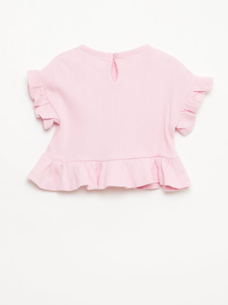 Geribd T-shirt met volantranden Rose - Kiabi