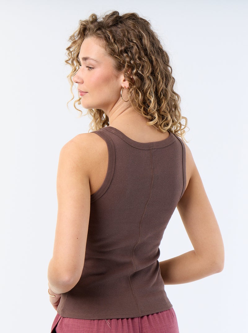Geribde basic top Bruin - Kiabi