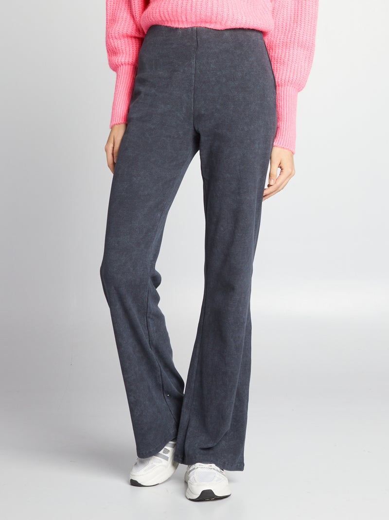 Geribde broek met hoge taille GRIJS - Kiabi