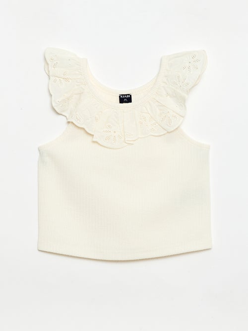 Geribde mouwloze top met geborduurde kraag - Kiabi
