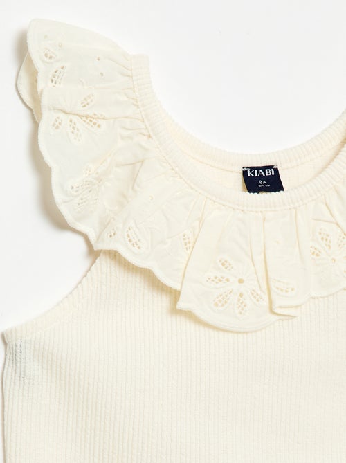 Geribde mouwloze top met geborduurde kraag - Kiabi