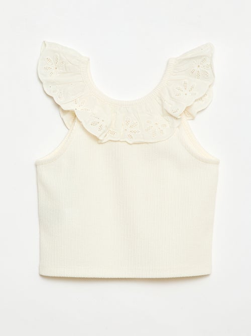 Geribde mouwloze top met geborduurde kraag - Kiabi