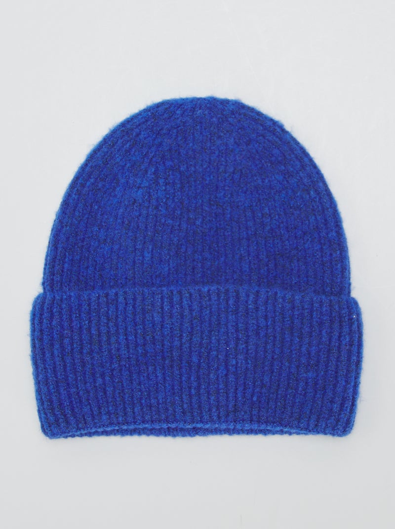 Geribde muts met brede omslag BLAUW - Kiabi