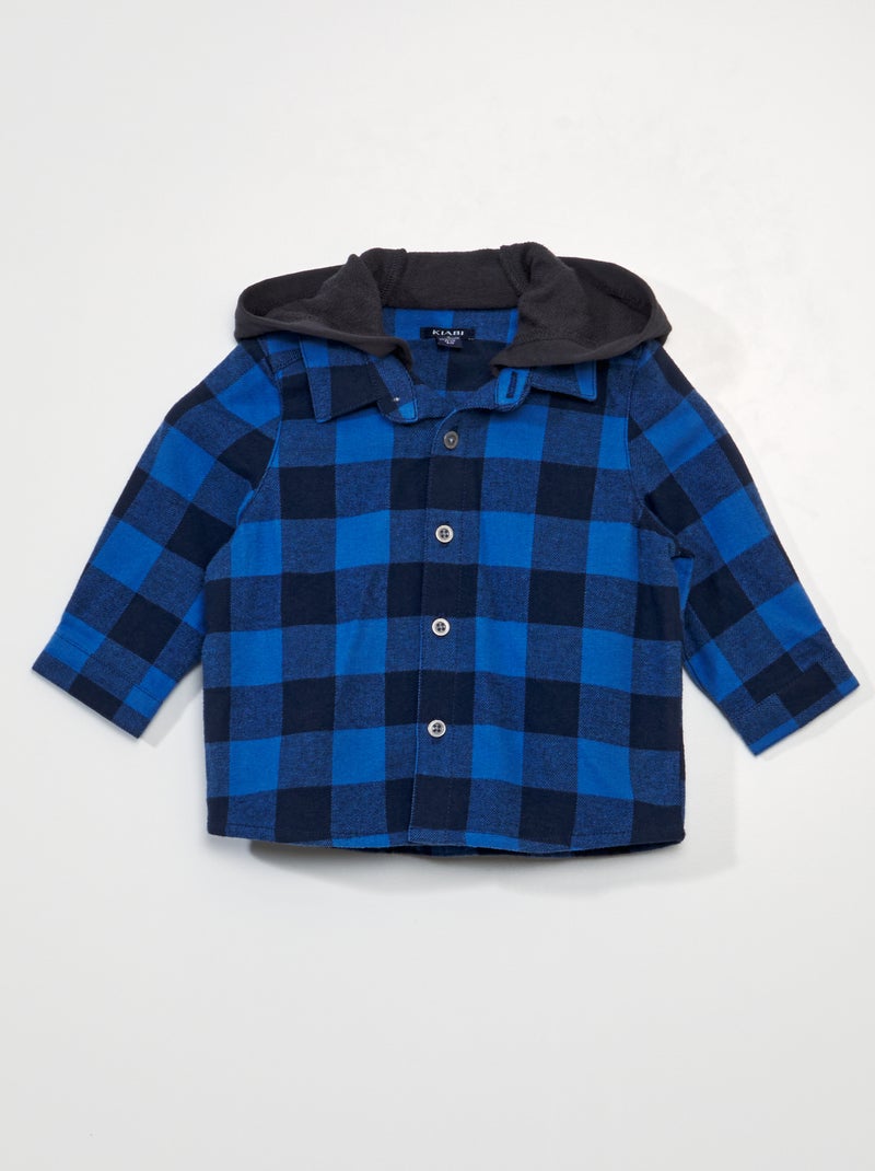 Geruit, flanellen overhemdje met capuchon BLAUW - Kiabi