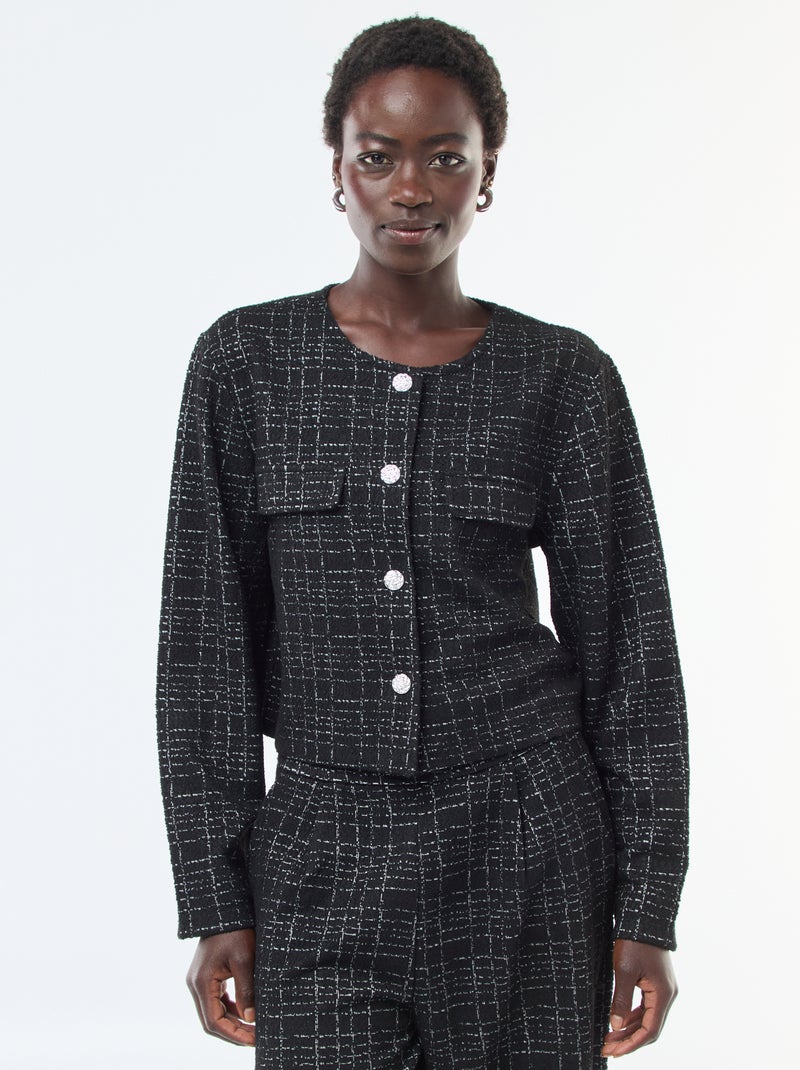 Geruit jasje met zakken met klepje | 'JDY' Zwart - Kiabi