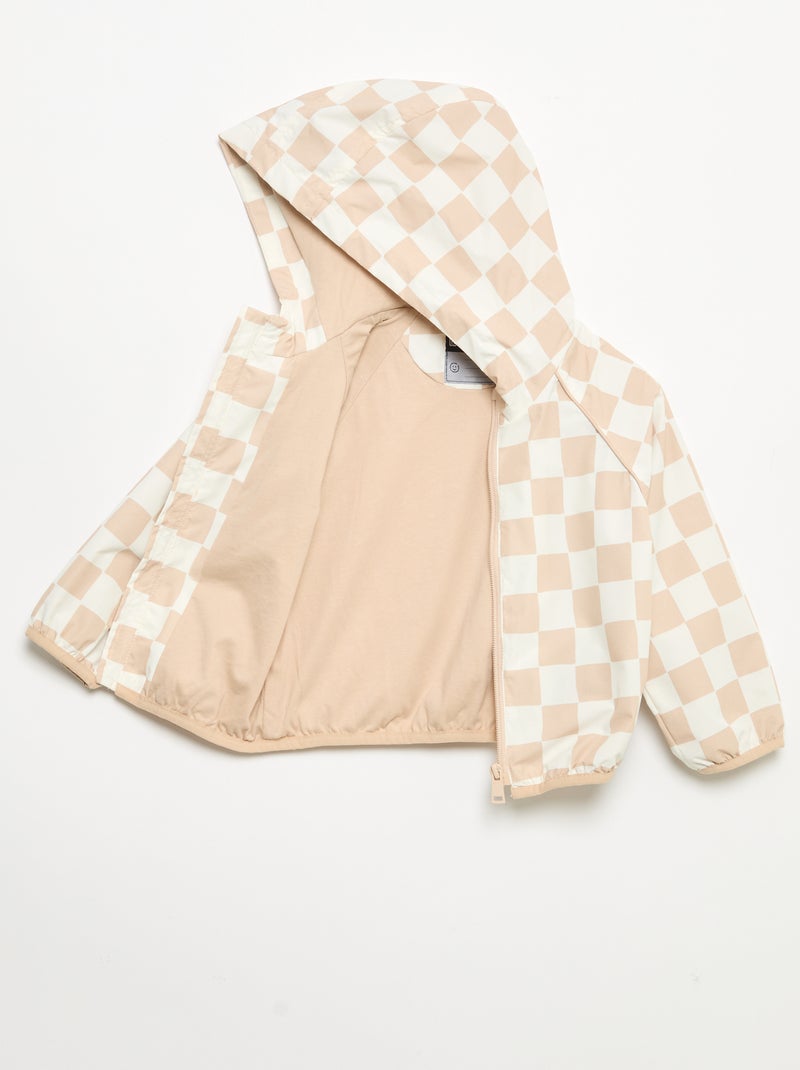 Geruit windjack met capuchon Biege - Kiabi