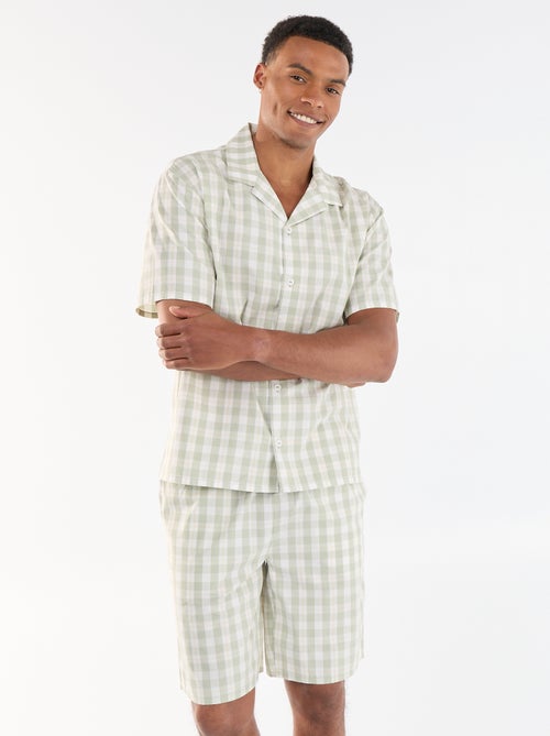 Geruite 2-delige korte pyjamaset hemd + short - Kiabi