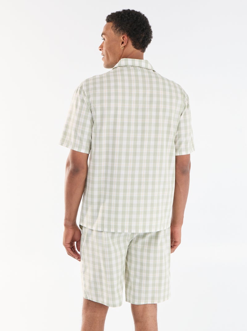 Geruite 2-delige korte pyjamaset hemd + short Groen - Kiabi