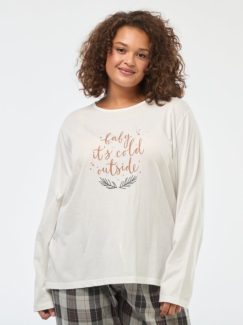 Geruite, 2-delige pyjama met T-shirt + broek - 2-delig Wit - Kiabi