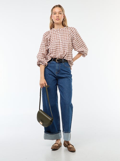 Geruite blouse met knoopsluiting aan de hals - Kiabi