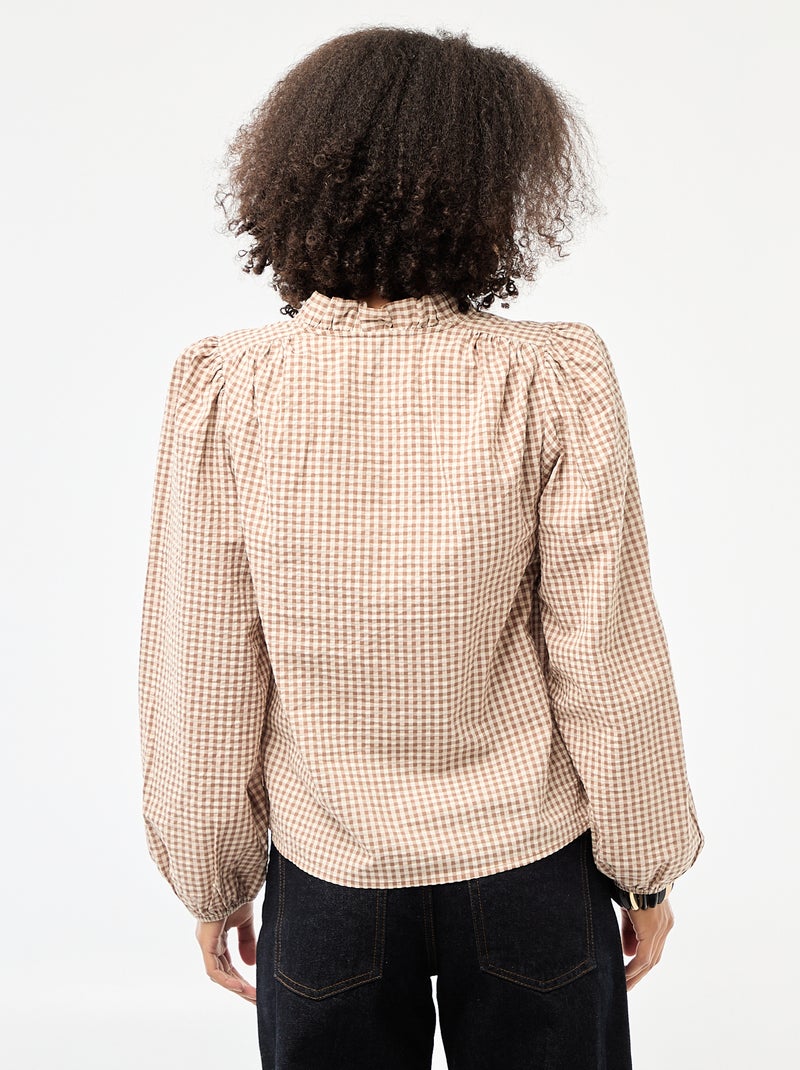 Geruite blouse met lange mouwen Biege - Kiabi
