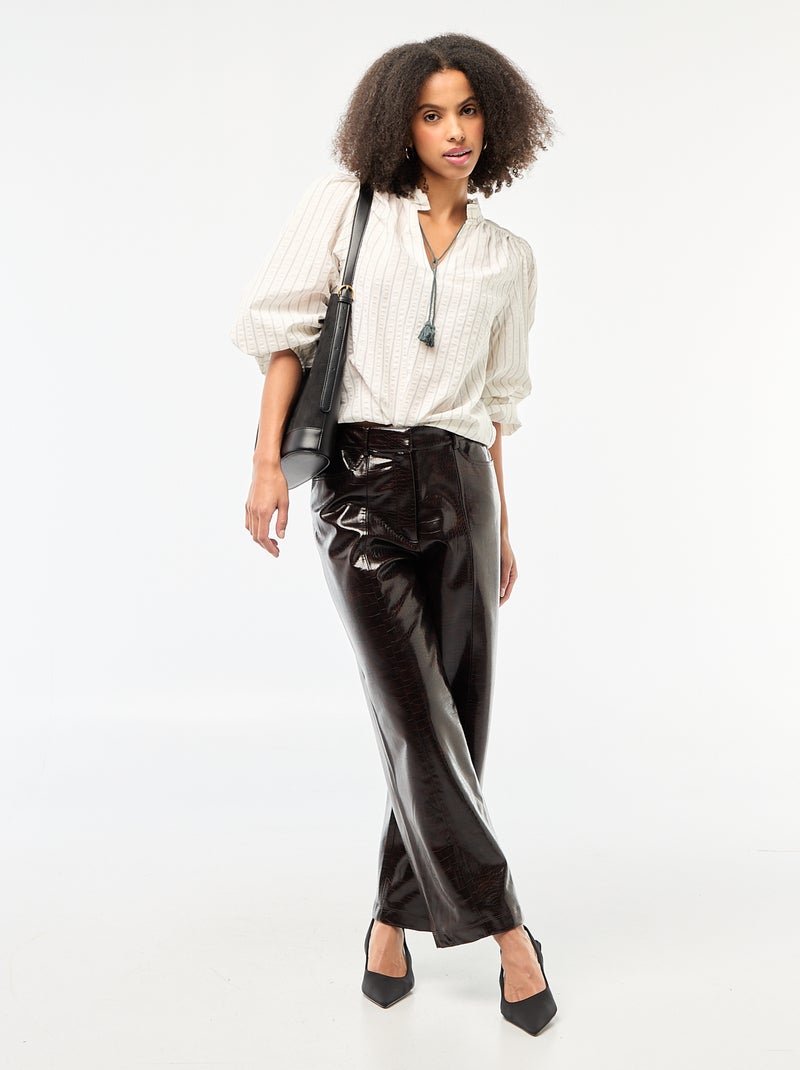 Geruite blouse met lange mouwen Biege - Kiabi