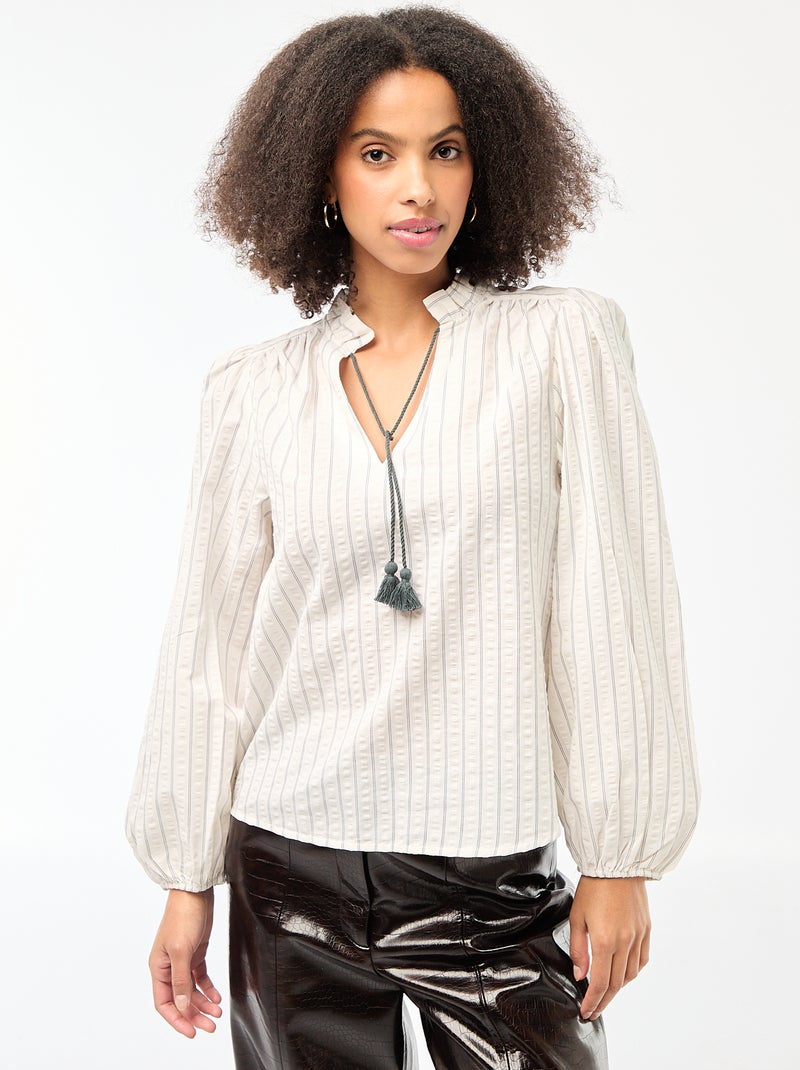 Geruite blouse met lange mouwen Biege - Kiabi