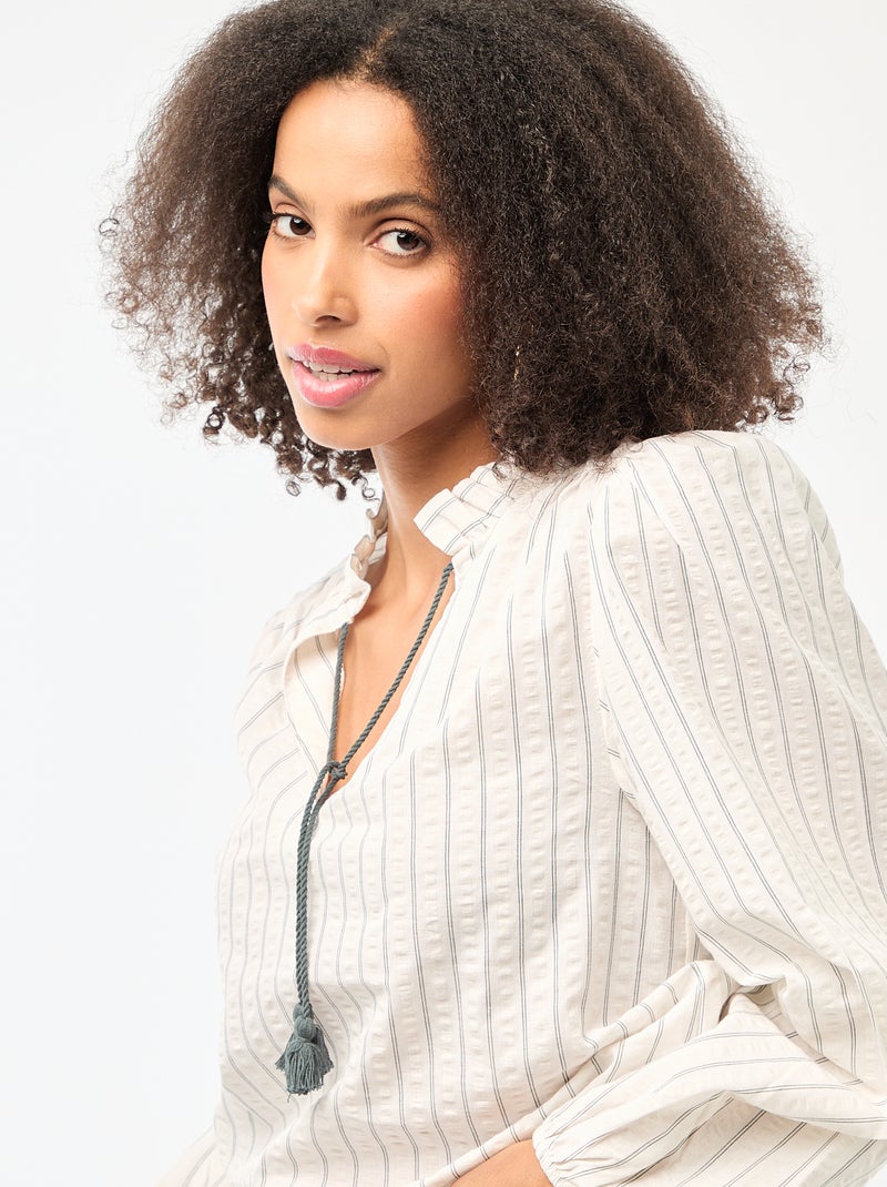 Geruite blouse met lange mouwen Biege - Kiabi