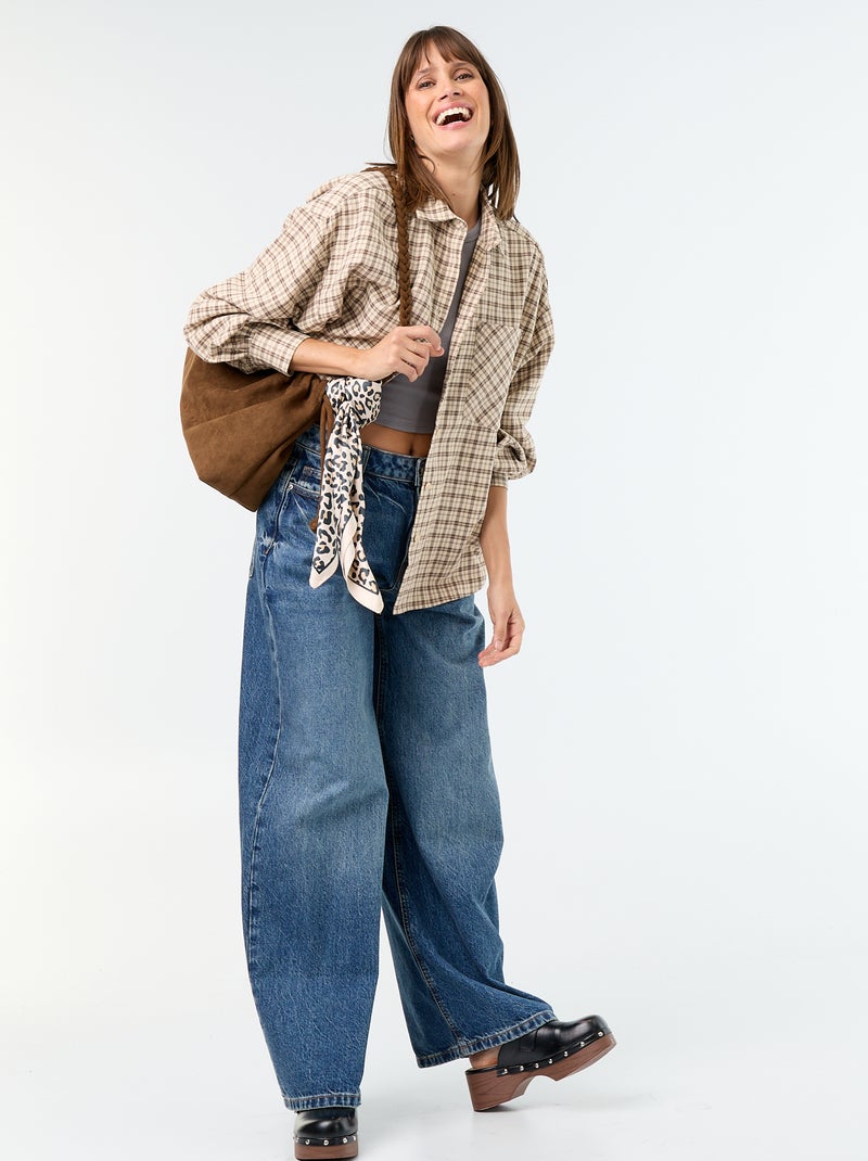 Geruite blouse met lange mouwen Biege - Kiabi