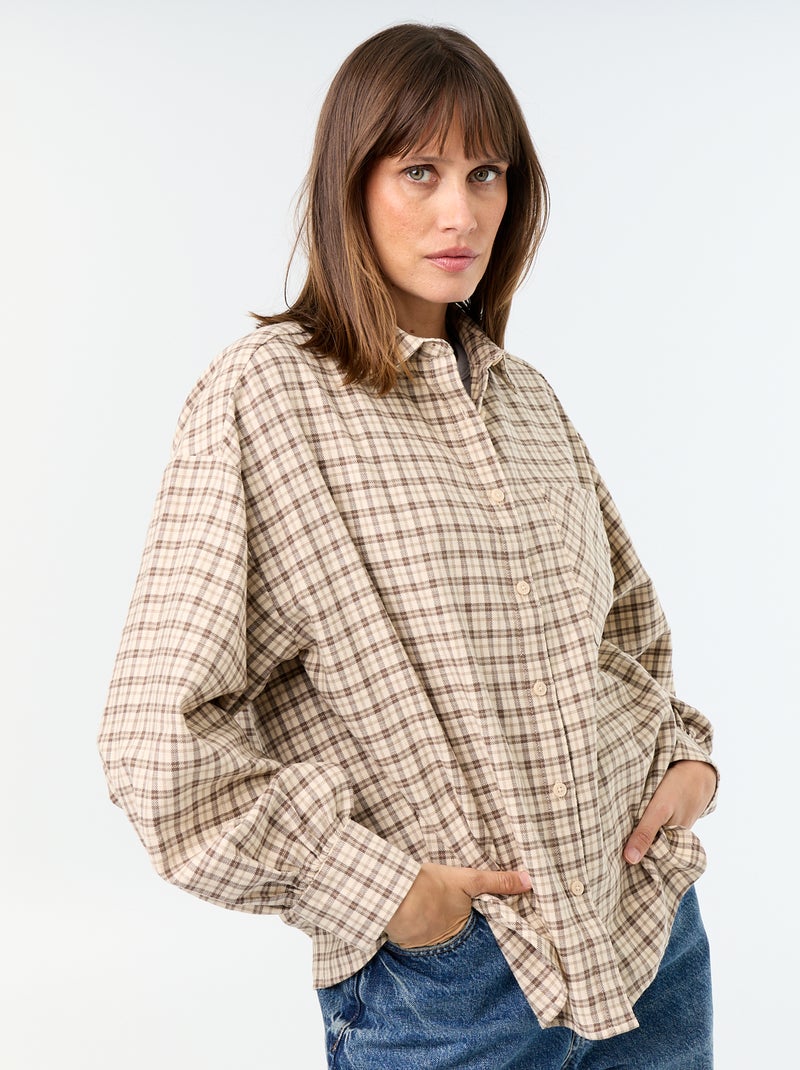 Geruite blouse met lange mouwen Biege - Kiabi