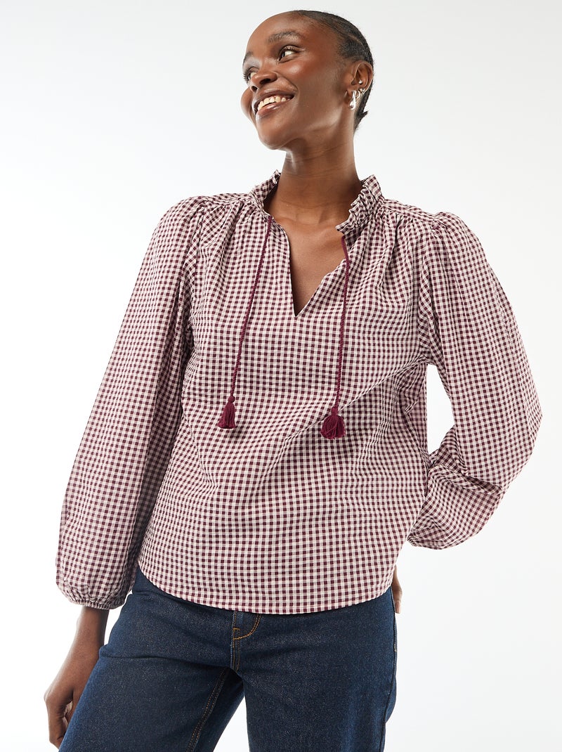 Geruite blouse met lange mouwen Rose - Kiabi