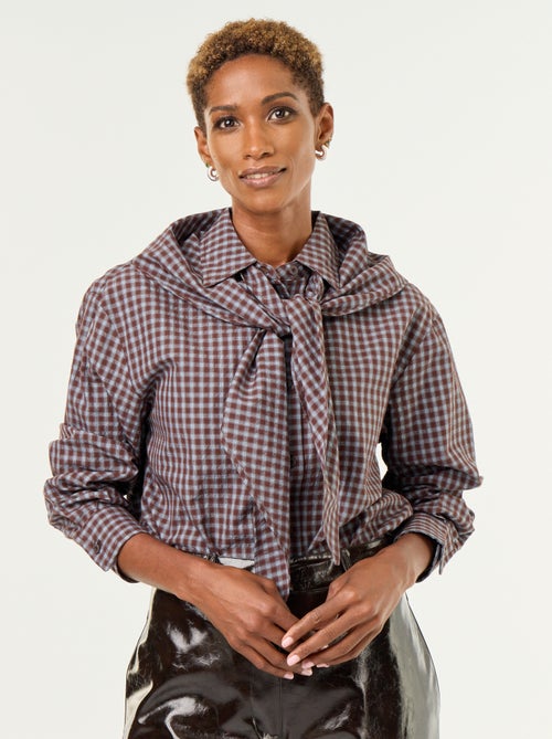 Geruite blouse met sjaal - Kiabi