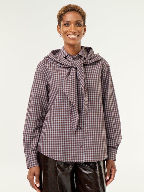 Geruite blouse met sjaal - Kiabi