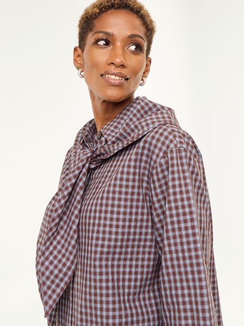 Geruite blouse met sjaal - Kiabi
