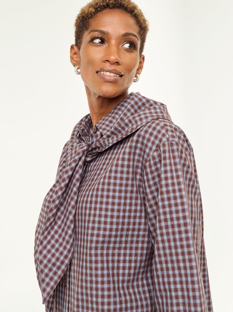 Geruite blouse met sjaal Blauw - Kiabi