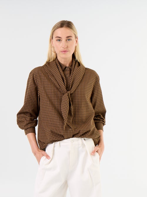Geruite blouse met sjaal - Kiabi