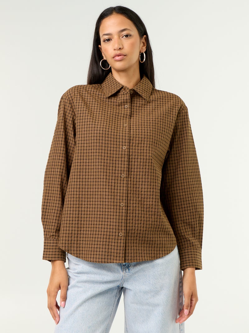 Geruite blouse met sjaal Bruin - Kiabi