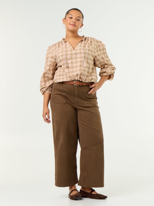 Geruite blouse met strikhals - Kiabi