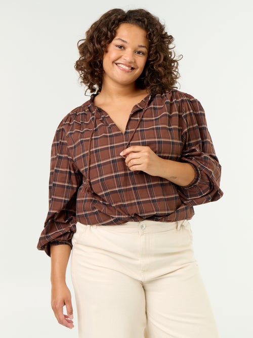 Geruite blouse met strikhals - Kiabi