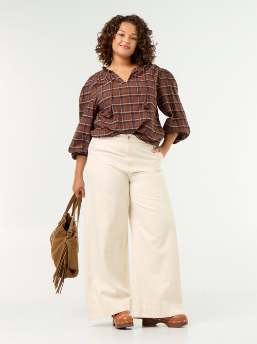 Geruite blouse met strikhals - Kiabi