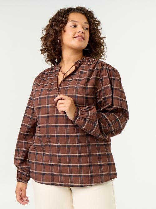 Geruite blouse met strikhals - Kiabi