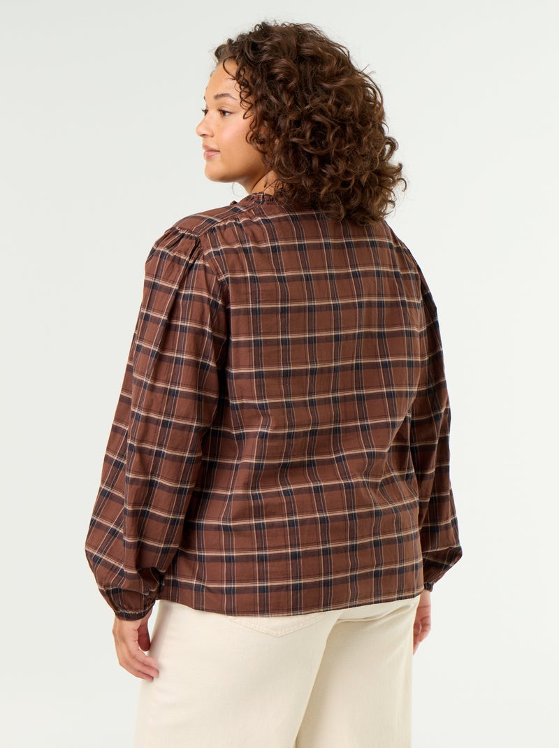 Geruite blouse met strikhals Bruin - Kiabi