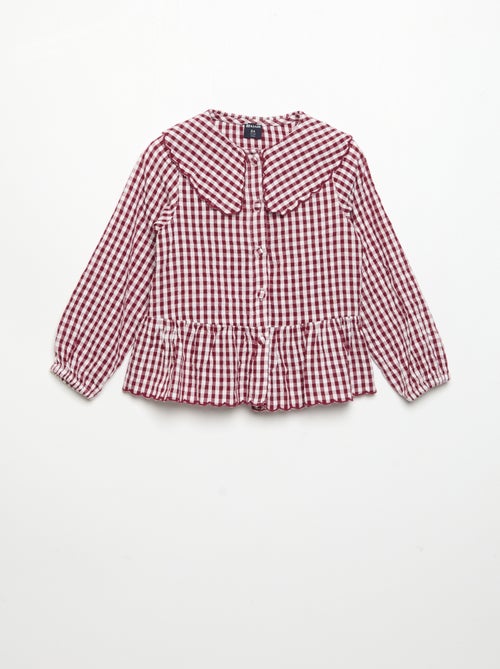 Geruite blouse van katoenen voile met fantasiekraag - Kiabi Geruite blouse van katoenen voile met fantasiekraag - Kiabi
