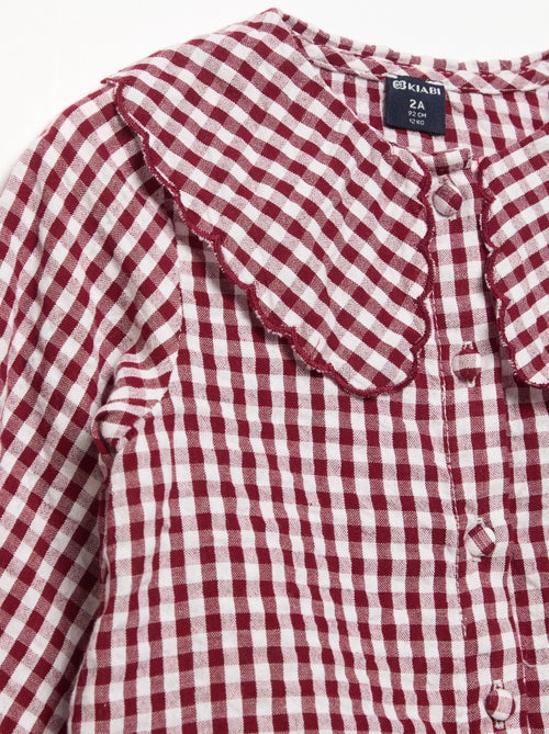Geruite blouse van katoenen voile met fantasiekraag - Kiabi Geruite blouse van katoenen voile met fantasiekraag - Kiabi