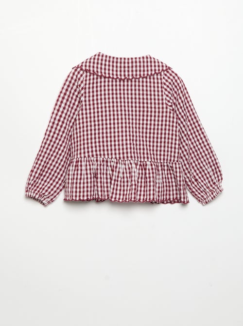 Geruite blouse van katoenen voile met fantasiekraag - Kiabi Geruite blouse van katoenen voile met fantasiekraag - Kiabi