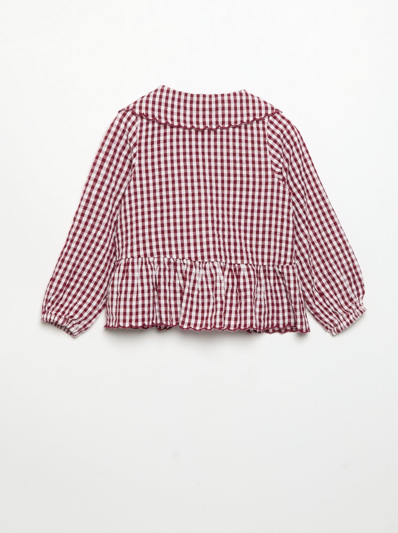 Geruite blouse van katoenen voile met fantasiekraag Bordeaux - Kiabi