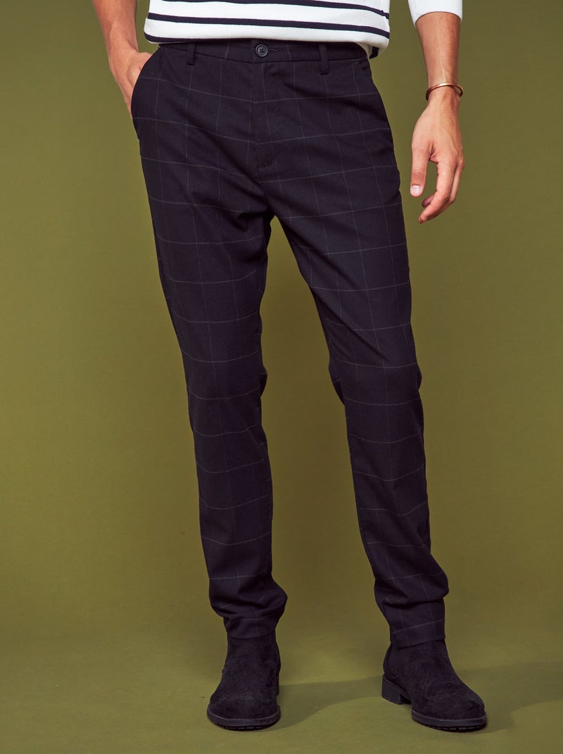 Geruite chino broek ZWART - Kiabi