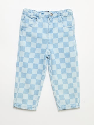 Geruite denim broek