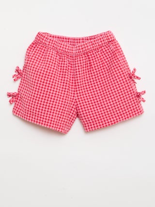 Geruite short met decoratieve strikjes