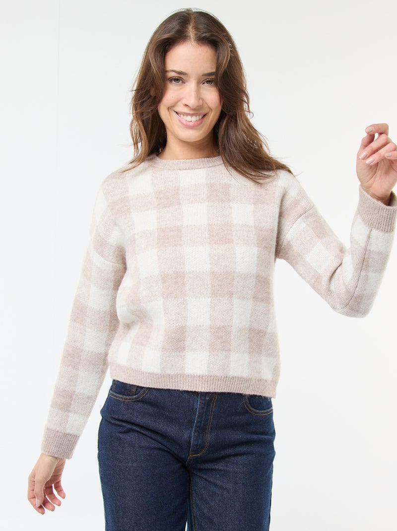 Geruite trui van zachte stof Biege - Kiabi