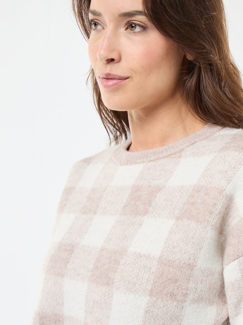 Geruite trui van zachte stof Biege - Kiabi