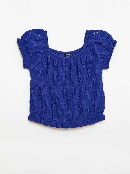 Gesmockt T-shirt met broderie anglaise - Kiabi