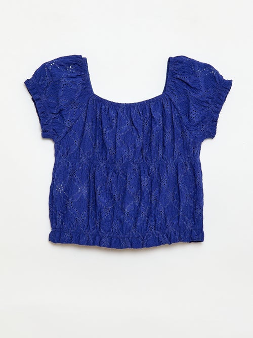 Gesmockt T-shirt met broderie anglaise - Kiabi